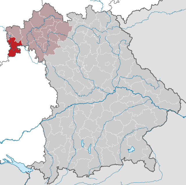 Miltenbergs läge (mörkrött) i Bayern