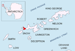 Plasseringa til Byers Peninsula, Livingston Island i Sør-Shetlandsøyane.