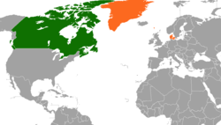 Карта с указанием местоположения Канады и Дании