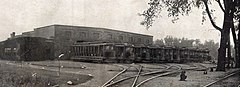 The car barn and offices of the Connecticut St. Rwy, on Deerfield Street, Greenfield, July 1912