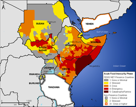 The FEWS Net projection for crisis levels in Eastern Africa from July to September, based on current levels of response.