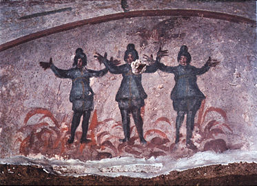 The Three Holy Youths: Ananias, Azarias, and Misael (Catacombs of Priscilla, Rome, Italy. Late 3rd century)