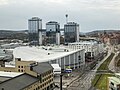 Im Vordergrund das Scandinavium, dahinter das Swedish Exhibition and Congress Centre und die drei Türme des Hotel Gothia Towers