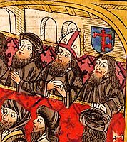 Митрополит Київський та всієї Русі Григорій Цамблак (зліва) на соборі у Констанці, 1418