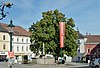 Hauptplatz, Brunnen mit Prangermandl-Statue, Ybbs.jpg