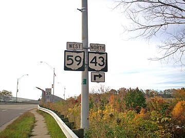 Place near downtown Kent where SR 59 and SR 43 are cosigned across Haymaker Parkway.