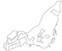 Montreal and surrounding islands with L'Île-Dorval shown in red.