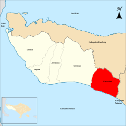 Peta kecamatan Pekutatan ring Kabupatén Jembrana, Bali, Indonésia