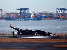 L'épave de l'Airbus A350, au lendemain de la collision ayant entraîné l’incendie.