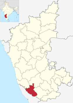 Map of कर्नाटक with कोडगु (कूर्ग) marked