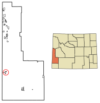 Location of Cokeville in Lincoln County, Wyoming.