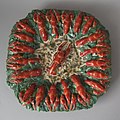 Coloured glazes majolica lobsters dish wall plaque c 1880.