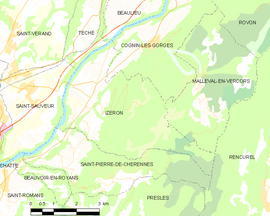 Mapa obce Izeron