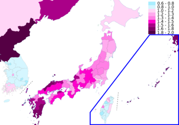 Map of East Asia by total fertility rate (TFR) in 2021 Map of East Asia by TFR in 2021.png