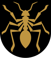 An ant pictured in the coat of arms of Multia, a town in Finland Multia vaakuna.svg