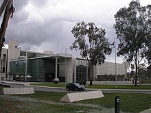 National Gallery of Australia's extension, completed in 2010, which houses a representative collection of Indigenous art, including the Aboriginal Memorial (above) NGA extension 2010.JPG
