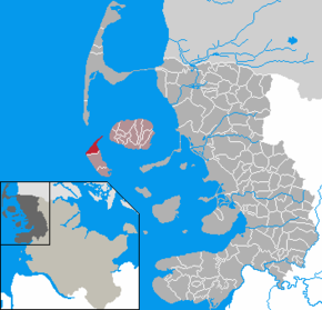 Poziția Norddorf pe harta districtului Nordfriesland
