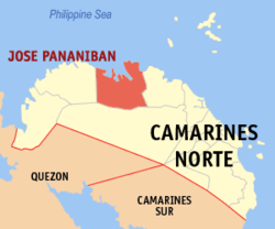 Mapa ng Camarines Sur na nagpapakita sa lokasyon ng Jose Panganiban.