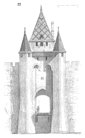 Croquis de la porte de Villeneuve-sur-Yonne au XIIe&#160;siècle.