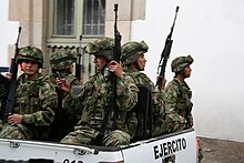 Military Police of Colombia during a practice event in Zipaquira, Cundinamarca. Presidential Guard of Colombia.jpg