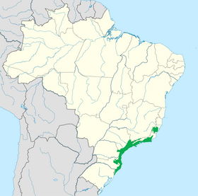 Mapa da ecorregião das Florestas da Serra do Mar definida pelo WWF.