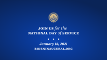 A social media graphic from the Biden Inaugural Committee regarding the National Day of Service Social-graphics PIC Join-us-for-a-National-Day-of-Service-Blue Twitter no-border 1024x577 1321.png