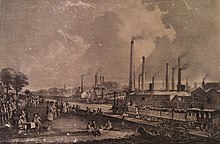 Levels of air pollution rose during the Industrial Revolution, sparking the first modern environmental laws to be passed in the mid-19th century. StRolloxChemical 1831.jpg