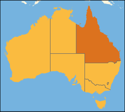 Map of Australia with  Queensland highlighted