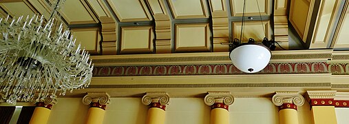 Detail of the Assembly Room ceiling and chandelier