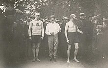 Karl Tõnisson (also known as Vend Vahindra or Karlis Tenison) at the start of the Tähtvere marathon in Tartu in 1927.