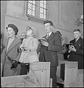 Worship in an Anglican congregation belonging to the Church of England. Village Church- Everyday Life in Uffington, Berkshire, England, UK, 1944 D19410.jpg