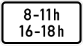 Zusatzzeichen 1040-31 zeitliche Beschränkung (8 – 11 h, 16 – 18 h)