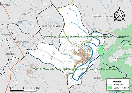 Carte de la ZNIEFF de type 1 sur la commune.