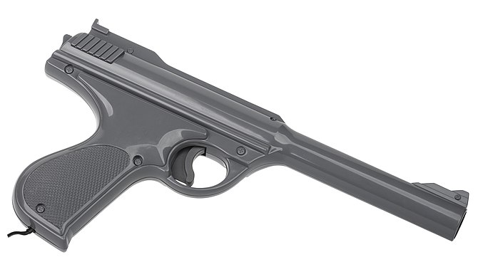 The Action Max gun controller. Note the lack of an orange tip on the barrel or other indicators to clearly indicate that this is not a real firearm.