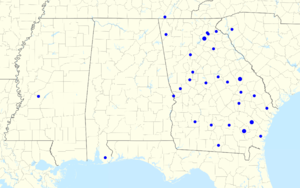 Map of radio affiliates. Atlanta Falcons radio affiliates.png