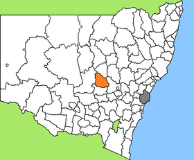 Karte von Australien, Position von Parkes hervorgehoben