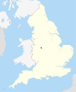 Map of England and Wales with a green area representing the location of the Cannock Chase AONB