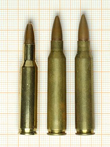 From left: .222 Remington, 223 Remington, and 5.56×45mm NATO