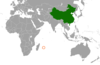 Location map for China and Mauritius.