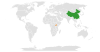 Location map for China and Uganda.