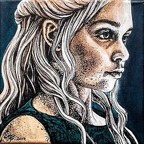 Peinture de Daenerys Targaryen telle qu'elle est visible dans la série télévisée Game of Thrones.