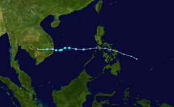 熱帶風暴艾濤的路徑圖