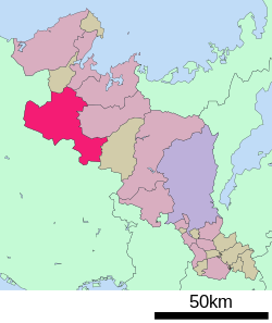 ที่ตั้งของฟูกูจิยามะ (เน้นสีชมพู) ในจังหวัดเกียวโต