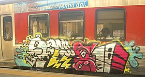 Graffiti on a European train.