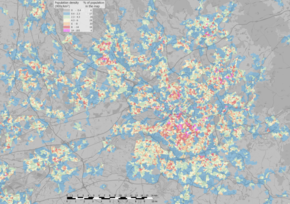Population density map Greater Manchester & Warrington population density map, 2011 census.png