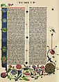 Gutenberg-Bibel: Überschrift GENESIS mit Lombarden gestaltet.