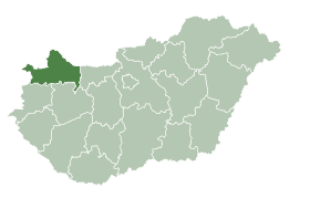 Karta Mađarske sa pozicijom Županije Győr-Moson-Sopron