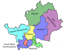 Map of parliamentary constituencies in Hertfordshire 1955–1974