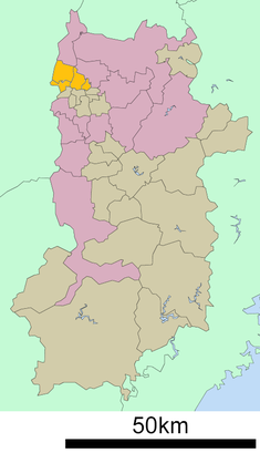 Kaart van Nara met het district Ikoma gemarkeerd
