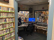 Recording booth at KSPC, a college radio station in Claremont, California KSPC Primary Recording Booth.jpg